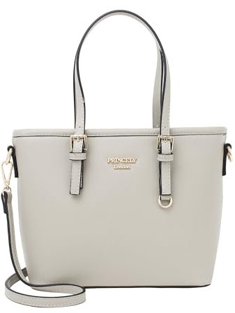 Princely London Shopper Beverly Small - Stylische Handtasche Damen - Geräumige Shopper-Tasche mit Reißverschluss & Innenfächern (Kreidegrau)