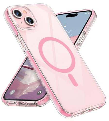 MATEPROX Coque Transparente pour iPhone 15 Coque de Téléphone avec MagSafe, Design Anti-jaunissement, Antidérapante Magnétique Coque pour iPhone 15 6,1'' 2023-Rose