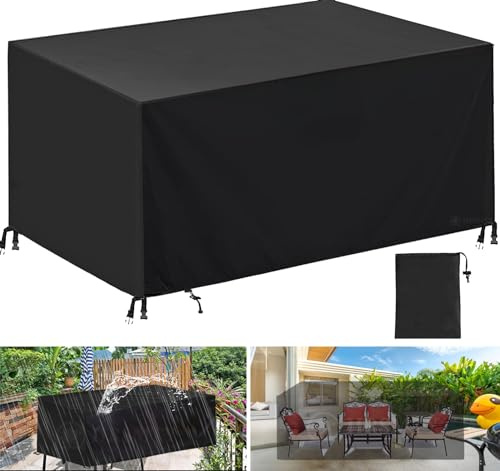 Housse Salon de Jardin, Très Résistant 420D Oxford Tissu Imperméable Housse de Table de Jardin, -Black||350x260x90cm(LxWxH)