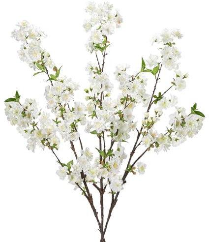 Briful 3er Set Kunstblumen Wie Echt Frühling Dekoblume Weiße Pfirsichblüte Frühlingsblumen Künstliche Zweige 94CM Lange Stiele für Blumengesteck Home Dekoration