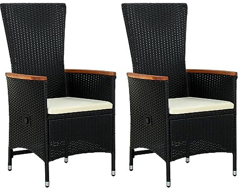 GuyAna Gartenstühle 2 STK. mit Polstern Poly Rattan Schwarz Klappstuhl Klappstühle Holzstuhl Gartenmöbel Terrasse Balkon Stuhl Stühle