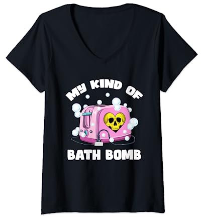 Pastell Goth Badebombe Toaster Nu Goth Dark Humor sarkastisch T-Shirt mit V-Ausschnitt