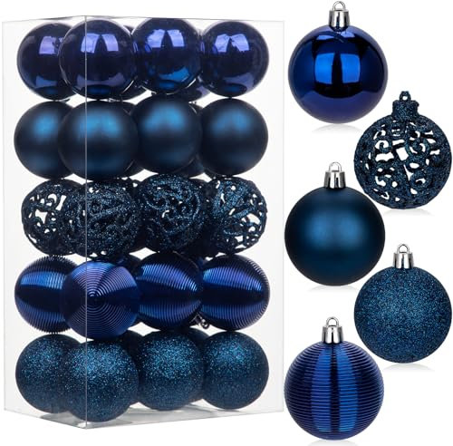 6CM Weihnachtskugeln Ornamente Glitze, 30 PCS bruchsicher Weihnachten Kugeln, Kunststoff Weihnachten Kugeln, Hängen Christbaumkugel Marineblau fur Weihnachtsbaum Neujahr Ornamente