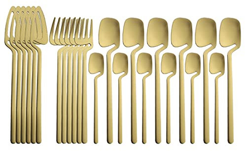 GaRcan Ensembles de Couverts 24 pièces en Or, Ensemble de Couverts en Acier Inoxydable 304 Mat, argenterie, Couteau de Bar Occidental, Fourchette, cuillère, Vaisselle (Couleur : Or)