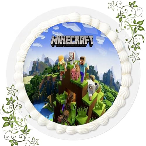 FONDANT Tortenbild, Zuckerbild mit Motiv, Essbares Foto für Torten, Tortenbild, Tortenaufleger Ø 20cm FONDANT MINECRAFT Nr. 1