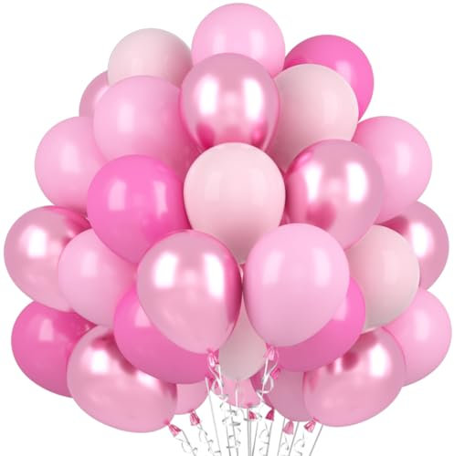 60 Stück Luftballons Rosa, 12 Zoll Metallic Rosa Hellrosa Macaron Perlrosa Ballons, Luftballons Pink Mattrosa Luftballon Hochzeit Set für Mädchen Babyparty Geburtstagdeko Party Dekoration