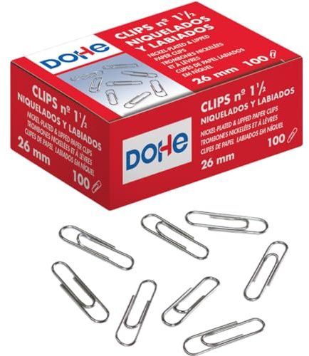 Dohe Vernickelte Büroklammern, 100 Stück, 26 mm, Nr. ½, Büromaterial