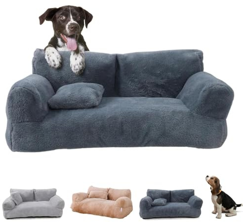 Beautylast Revuera Lit apaisant pour animaux de compagnie, lit en peluche moelleuse pour chien et chat, canapé lavable pour chiens et chats de grande et petite taille (65 * 46 * 30 cm, gris foncé)