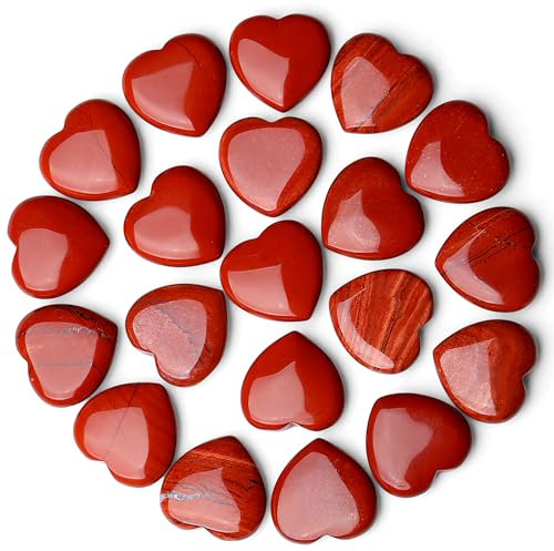 GUJOXILA 20pcs Roter Jaspis Herz Aus Stein Natürliche Steine Heilkristalle Edelsteine Poliert Handgeschnitzt Meditation Chakra Reiki Therapie Energieausgleich Glücksbringe Geschenk 20mm