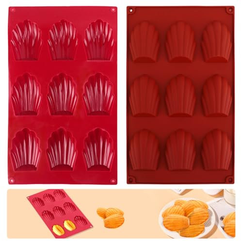 2 Pezzi Stampi per Madeleines in Silicone, 9 Cavità Stampo Madeleine Antiaderente Vassoio per Madeleine Teglia per Madeleine Nessun Odore Riutilizzabile Facile da Usare per Torte Cioccolato Caramelle