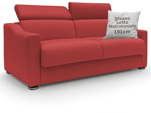 Divani Store – Doppelschlafsofa Amber 191 cm aus schmutzabweisendem Stoff – Schlafsofa Matratze 140 x 197 cm und Höhe 18 cm – handgefertigtes Schlafsofa – Rot