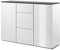 Kommode in weiß Glanz und grau Matera, Sideboard glänzend für Wohnzimmer, Esszimmer, Flur, modernes Design, Breite 133 cm, Briec (133 cm)