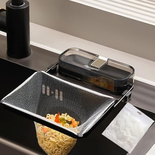 ZMNVIOSH Suction Cup Sink Strainer, Drain Strainer Basket for Food Waste, Rack Mesh Bag Drainer Basket with 100 Filter Mesh Bags (Black)