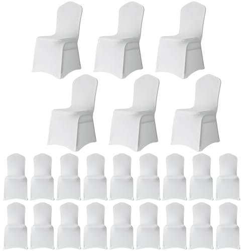 WedDecor White Spandex Wedding Chair Covers 140GSM Premium Quality Stretchable Fabric Slipcovers for Dining Party, Banquet Decoration, Anniversary, Conferences, Events, 20pcs