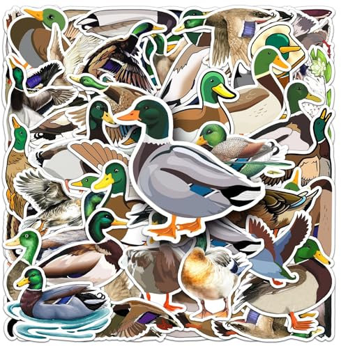 50Stück Stockente Aufkleber für Fahrrad,Gepäck,Kühlschrank,Laptop,Stoßstange, Auto,Motorrad,Gitarre, Wasserdichte Vinyl Ente Aufkleber,Geschenk für Kinder Mädchen,Cartoon Green Duck Süße Sticker