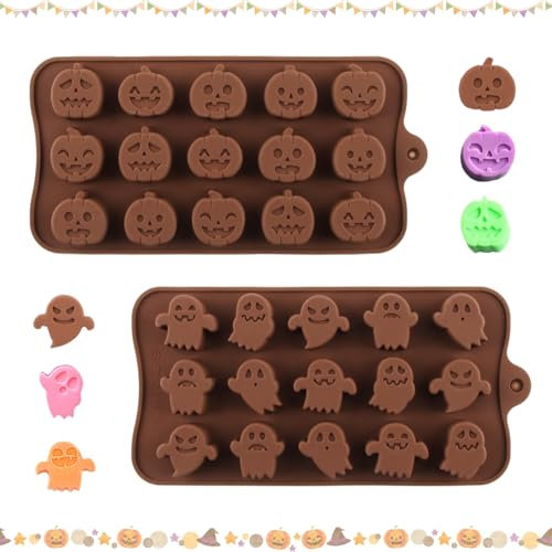 badaren 2 Piezas Molde Silicona Halloween, Moldes Silicona Calabazas, Moldes De Silicona Fantasmas, Para Moldes Para Dulces, Gomitas, Chocolate, Galletas