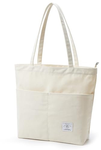 KALIDI Canvas Tasche Damen Handtasche mit Vorderen Taschen Umhängetasche Shopper Tasche Damen Groß Schultertasche für Schule Arbeit Einkauf Alltag Reisen