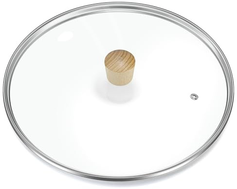 11 inch Tempered Glass Lid with Wooden Handle, Versatile Round Replacement Lid for 11 inch Skillets, Pots and Pans - Dishwasher Safe- 28CM