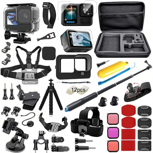 BMUUPY Kit di accessori compatibile con GoPro Hero 13 Black Action Camera Set Custodia impermeabile in protettiva ventosa supporto per bicicletta filtro subacqueo compatibile con GoPro13