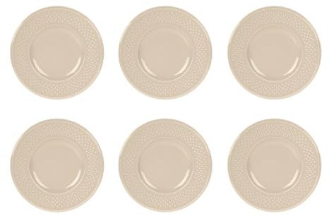 GENEVIEVE LETHU 545269 Lot de 6 Assiettes à Dessert Modèle Grain de Riz - Faïence Coloris Taupe - Ø 21 cm