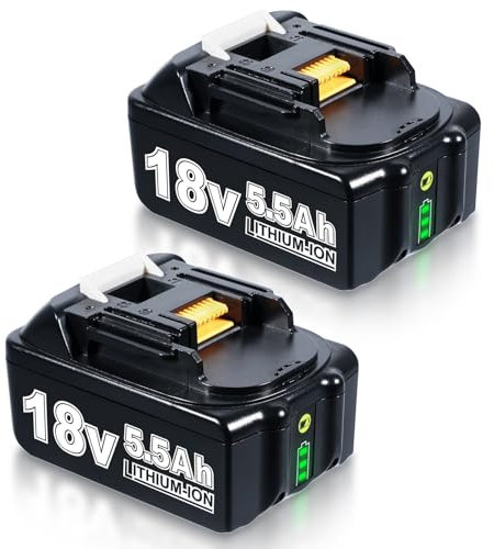 Lot de 2 batteries lithium-ion de rechange 5,5 Ah 18 V pour Makita BL1860B, BL1860, BL1850B, BL1850, BL1840B, BL1830, pour outil électroportatif