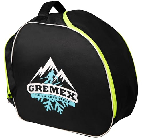 GREMEX Skischuhtasche mit Helm - Wasserfestem Skischuhtasche mit Helmfach - Tasche für Skischuhe und Helm - Titan-Nähte Skischuh Rucksack mit Helmfach - Widerstandsfähig Tasche Skischuhe mit Helm
