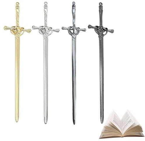 ZORTVUL 4 Stück Metall Schwert Lesezeichen Schwert Form Retro HaarstabLesezeichen Schwert Mini Schwert Lesezeichen Mit Kristallanhänger Retro Lesezeichen Geschenke für Buchliebhaber, Lehrer und Studen