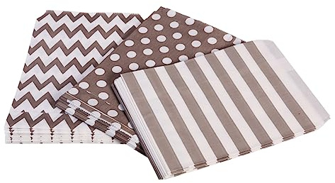 Papiertüten mit Streifen, Punkten und Chevron, 48 Stück Grau