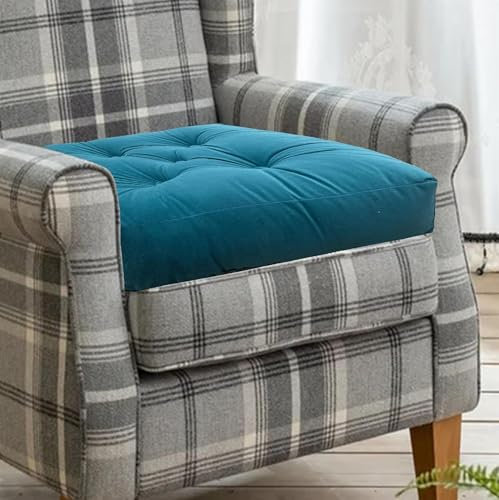 Vapinity Teal Armchair Booster Cushion Pad | 50x50x10cm Large Velvet Firm Seat Cushions | For Office Chair Dining Sofa & Floor Cushion | Soft Cotton Filling for Pregnancy Elderly & Home Comfort
