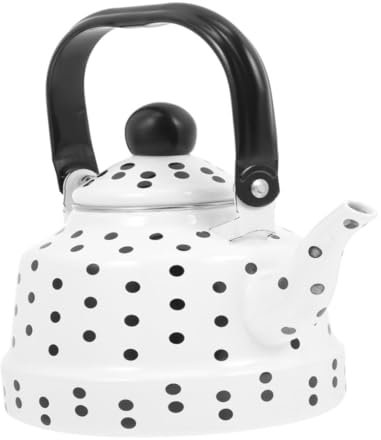 Teapot Sets Enamel Kettle Stove Kettle Induction Cooker Teapot Household Teapot Red White Polka Dot Ancient Clock Kettle Tea Infusers(Red,1.7L)