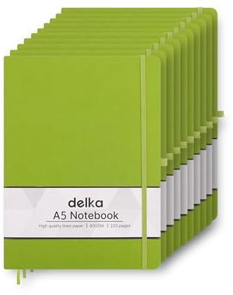 delka A5 Notebook – Lined Notepad Journal, Soft Cover Writing Pad for Office, School, College, Home & Business – Ideal for Note Taking, Daily Planning, Journaling & Study (GREEN, Pack of 10)