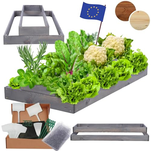 MODO24 Hochbeet Holz, Blumenkasten, Gartenbeet, 18x60x120cm, Grau | Robustes Kräuterbeet & Pflanzbeet aus Kiefernholz, Dekoratives Blumenbeet & Gartenbeet für Garten, Balkon & Terrasse