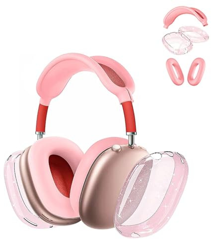 Fycyko 3-in-1 Cover Compatible with Airpods Max (2024/2020),Transparent Silicone Case, Fits perfectly with AirPods Max,Airpods Max Accessories-Glitter Pink