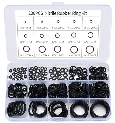 200 Pcs O Ring Assortment Kit, ubber Washer Orings,Black 15 Sizes Pressure Washer O Ring Kit for Faucet, Hose, Automotive, Air Gas Plumbing Sealing Repair O Rings