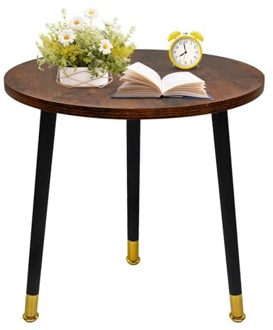KUKKUME Beistelltisch Rund Kleiner Beistelltisch Bett Couch Holz und Metall Couchtisch Kaffeetisch Sofatisch Nachttisch Side Table für Wohnzimmer Schlafzimmer Büro 40 x 40 cm Braun