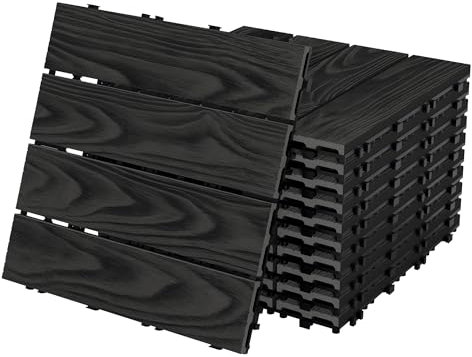 ECD Germany Piastrelle per Terrazze in WPC 30x30 cm Antracite Set da 22 per 2m² Effetto Legno con Drenaggio e Sistema a Clic per Balconi Mattonelle per Giardini Pavimenti da Esterno
