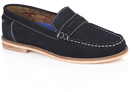 Silver Street London Ellie Premium Suede Leather Women's Loafers & Moccasins Extra Padded Breathable Summer Shoes for Women Comfortable Moccassins Slip On Flats, Navy, UK 7