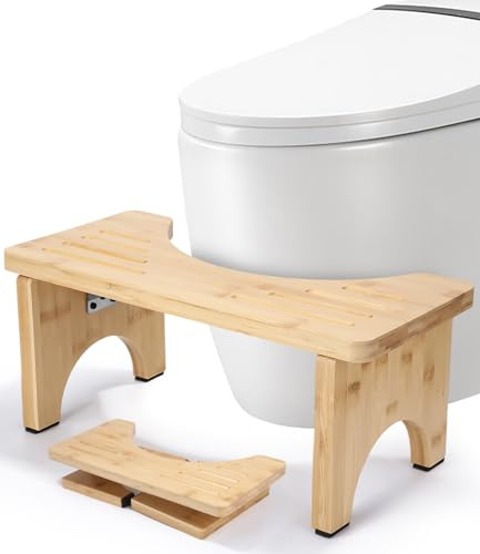 Fuxoro Bambus Toilettenhocker Klappba für Erwachsene, Squatty Potty | Ergonomischer WC Hocker für Badezimmer, mit Anti-Rutsch-Pads, Stuhlgang klohocker für Hämorrhoiden Verstopfung Blähungen