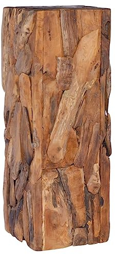 Tonture Beistelltisch 30x30x80 cm Massivholz Teak, Handgefertigt, Erosion Design, Stabil, Langlebig für Wohnzimmer, Schlafzimmer, Nachttisch, Pflanzenständer, Vielseitiger Holztisch