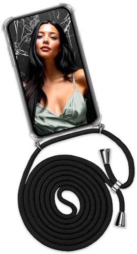 ONEFLOW Handykette für iPhone 17 Pro Max Hülle mit Band, Handyhülle mit Kette abnehmbar, Handyband zum Umhängen, Handy Umhängeband Lange Handykordel, Twist Case – Schwarz