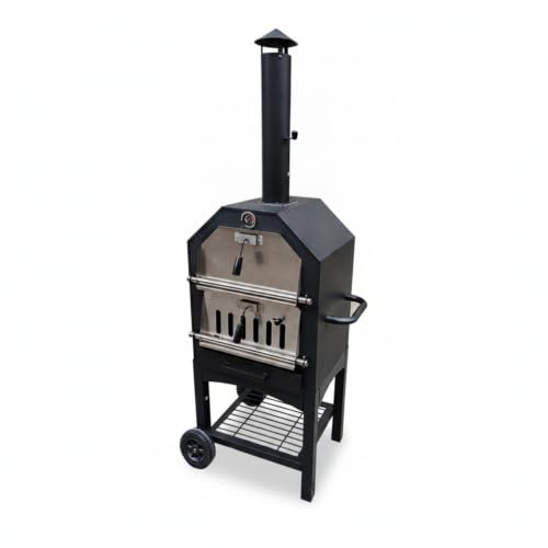 Jiuvaso Barbecue Grill Griglia a Carbone Barbecue Verticale Affumicatore in Metallo con Maniglia Laterale E Ruota Anteriore Struttura Robusta Adatto per Esterno Giardino Terrazza