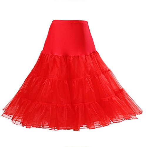 Boolavard Jupon Femme Style année 50 Jupon Rockabilly Jupe Tutu Vintage (FR/ES, Alpha/Lettres, Grand, TTG, Taille Normale, Taille Normale, Rouge)