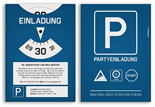gestaltenlassen.com (10 x) Einladungskarten Geburtstag als Parkscheibe Auto Karte Einladungen