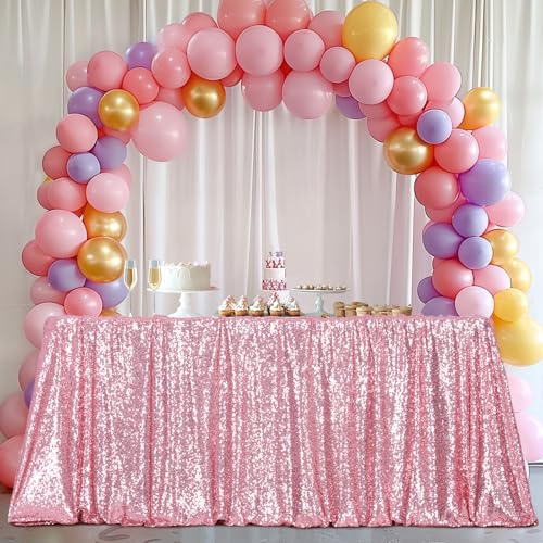 3E Home Fuchsia Pink Sequin Tablecloth 50x80 Inches (125x200cm), Sparkly Rectangular Table Cover for Wedding, Party, Banquet, Glitter Table Cloth