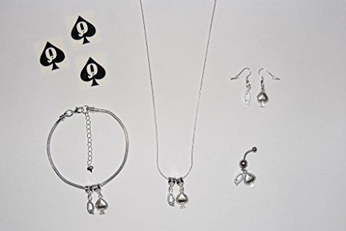 Königin der Pik Euro Halskette Fußkettchen Kette Knöchel Armband Ohrringe Naval Bauchnabelpiercing Tattoos Full Hotwife Schmuck Set Style 5 - Sexy Jewels