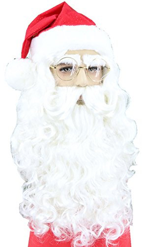 Topcosplay Weihnachtsmann Perücke mit Bart und Augenbrauen Weihnachten Fasching Karnveval Perücke Lang Weiß Perücke