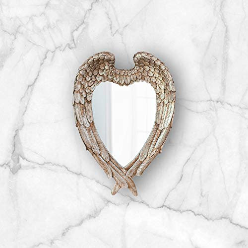 HomeZone Heart Shaped Angel Wings Wall Mirror Decorative Hanging Mirrors for Walls Vintage Wall Mounted Mirrors Wall Decor for Hallways Stairs Bedroom Decor Living Rooms Home Decoration