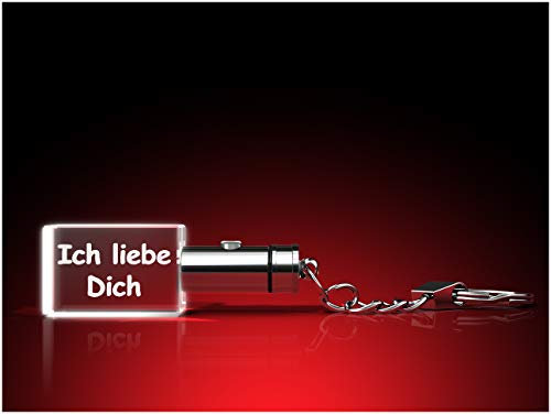 GLASFOTO.COM Schlüsselanhänger mit „Ich liebe dich“ LED-Leuchte Glaskristall - Kristallglas mit 3D Innengravur – 20 x 30 x 15 mm