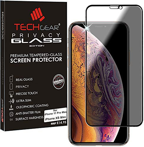 TECHGEAR Anti Spy Screen Protector for iPhone 11 Pro Max, iPhone XS Max - PRIVACY 3D GLASS Edition Genuine Tempered Glass Full Screen Protector Compatible with Apple iPhone 11 Pro Max, iPhone XS Max