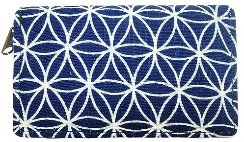 PANASIAM Portemonnaie Geometrix | Geldbörse aus Baumwolle | 2 Größen | Geldbeutel Purse Wallet | vegan & fair, Lebensblume dunkel, 15x10cm